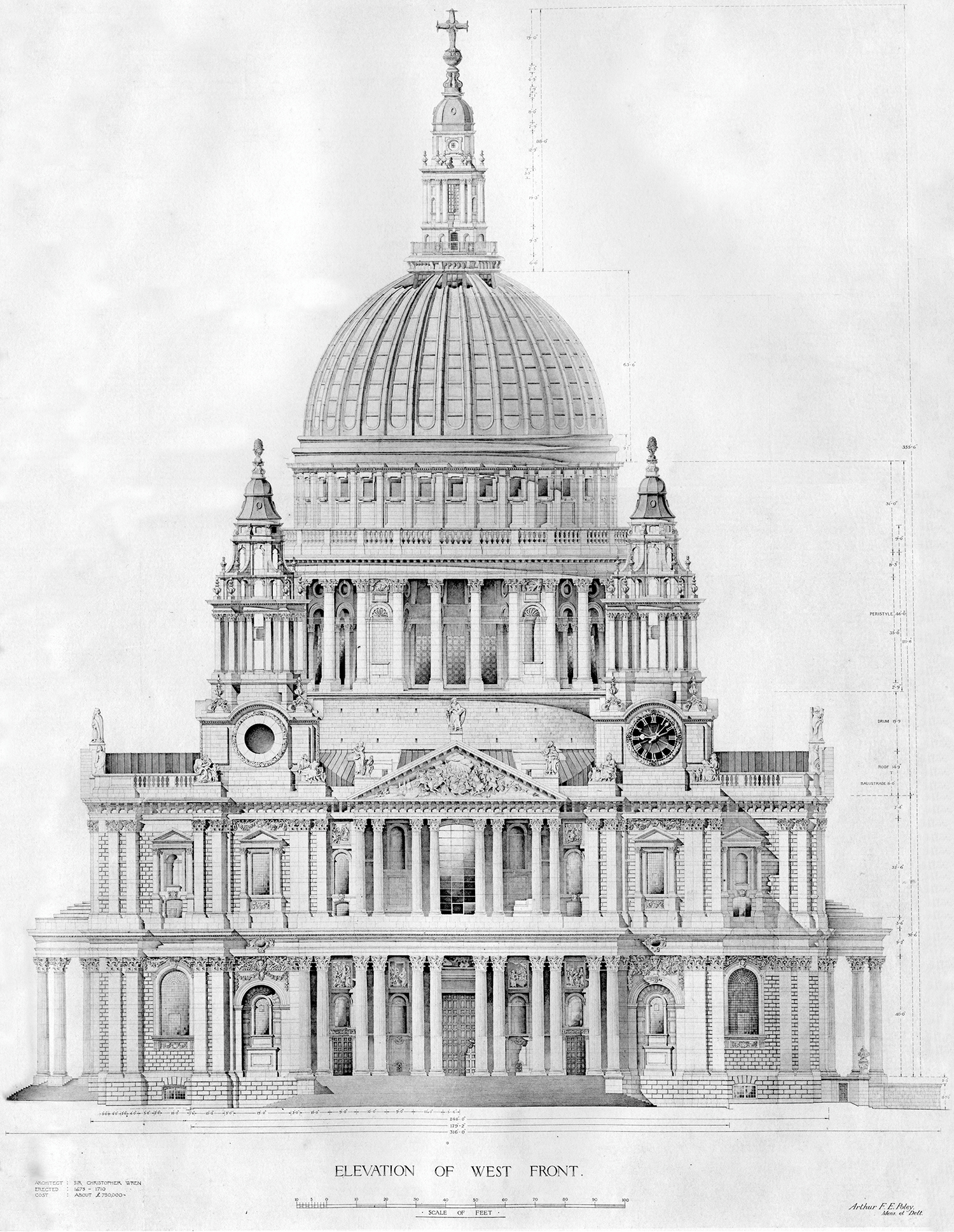 Drawing of the side of St Paul's Cathedral up to roof level provided by the cathedral