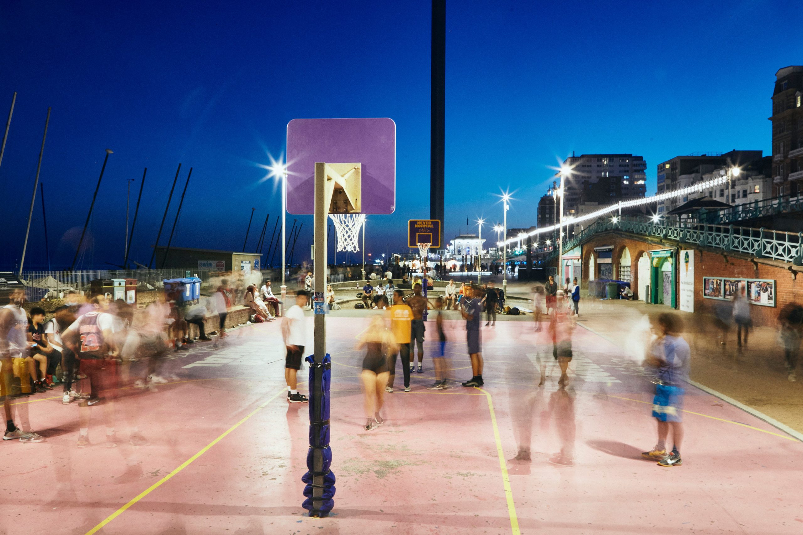 Court at night. Ready to Drop, conceived and created by Orlando Gough