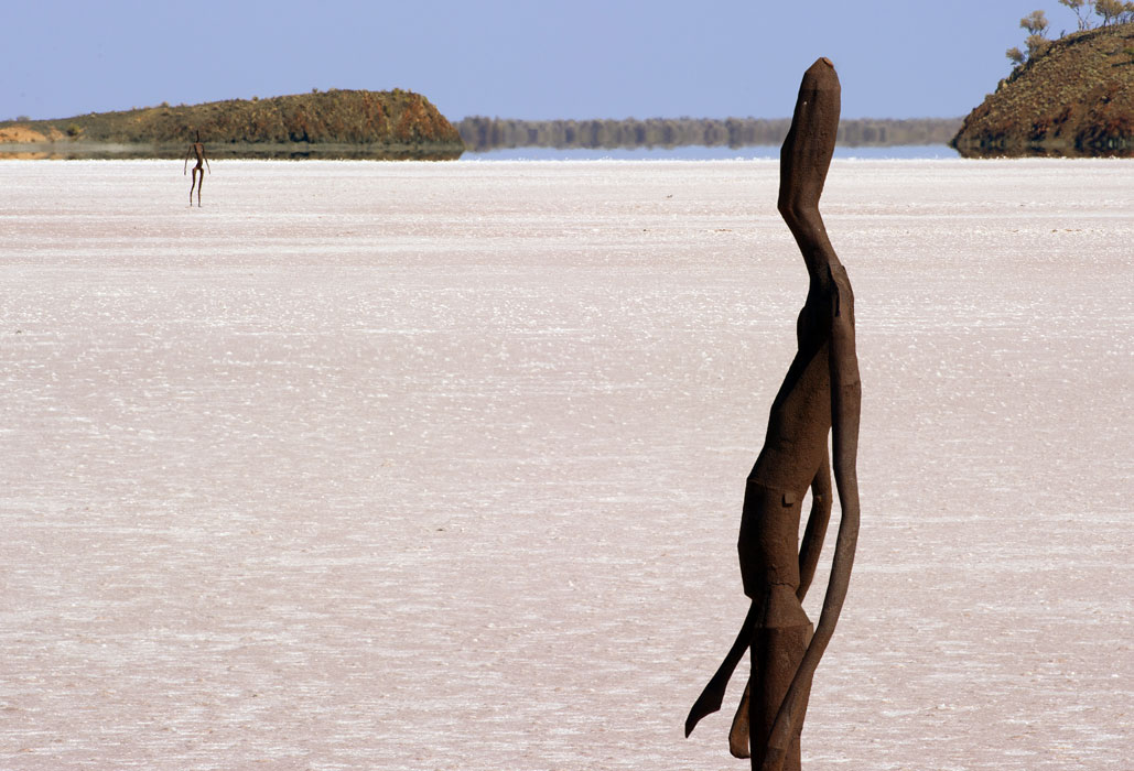 Figure 750 metres apart in Australian landscape 