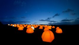 Peace Camp at Cuckmere Haven, East Sussex at dusk