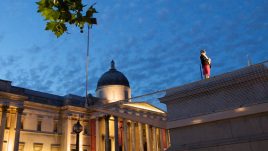 Person standing on the fourth plinth for One & Other