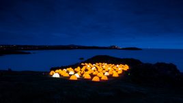 Peace Camp at Cemaes Bay, Anglesey at dusk