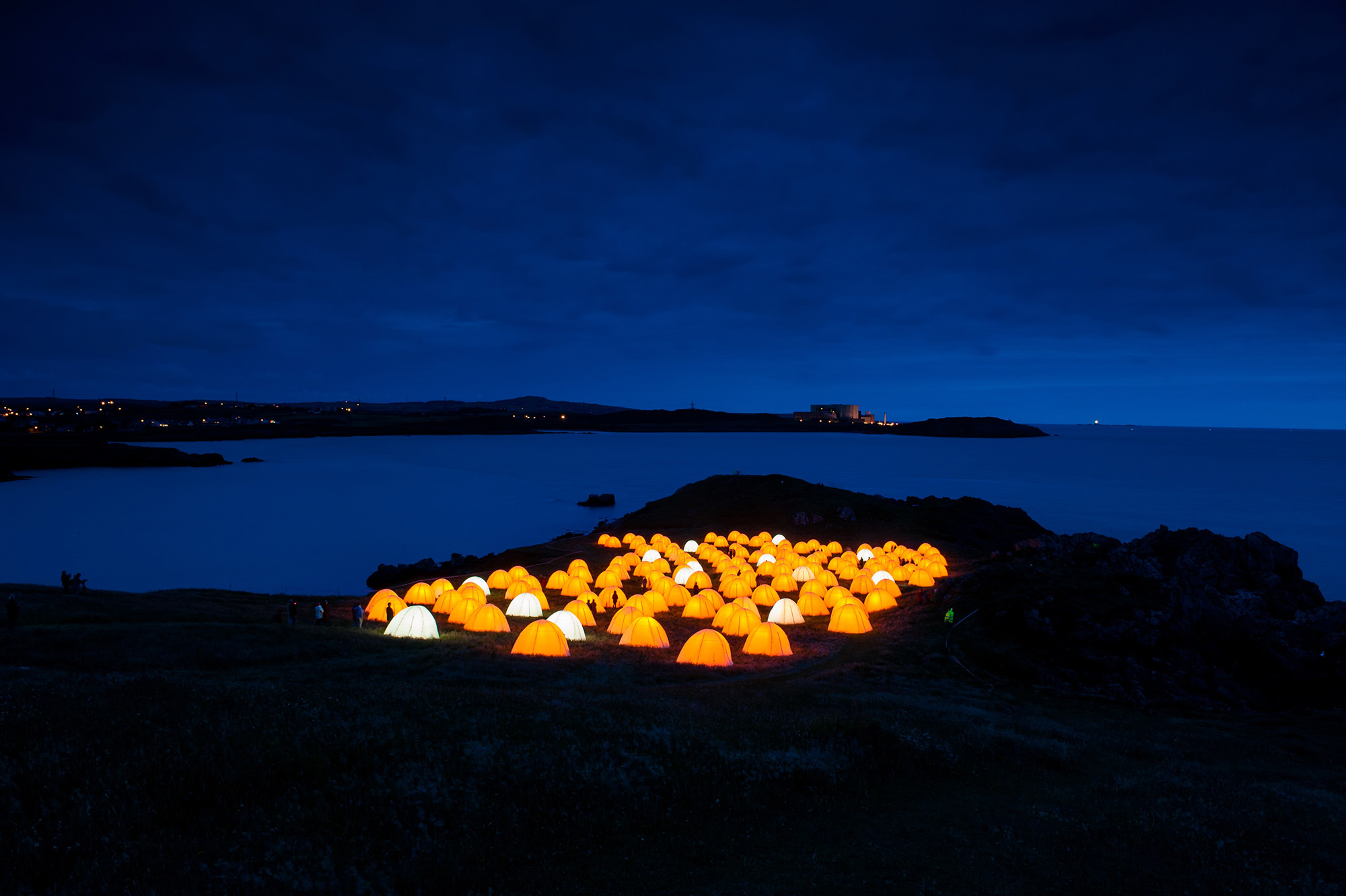 Peace Camp at Cemaes Bay, Anglesey at dusk