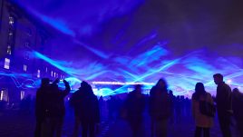 Waterlicht by Daan Roosegaarde, Granary Square, Kings Cross. Lumiere London 2018, 18 - 21 January, produced by Artichoke and commissioned by the Mayor of London. Photo by Matthew Andrews