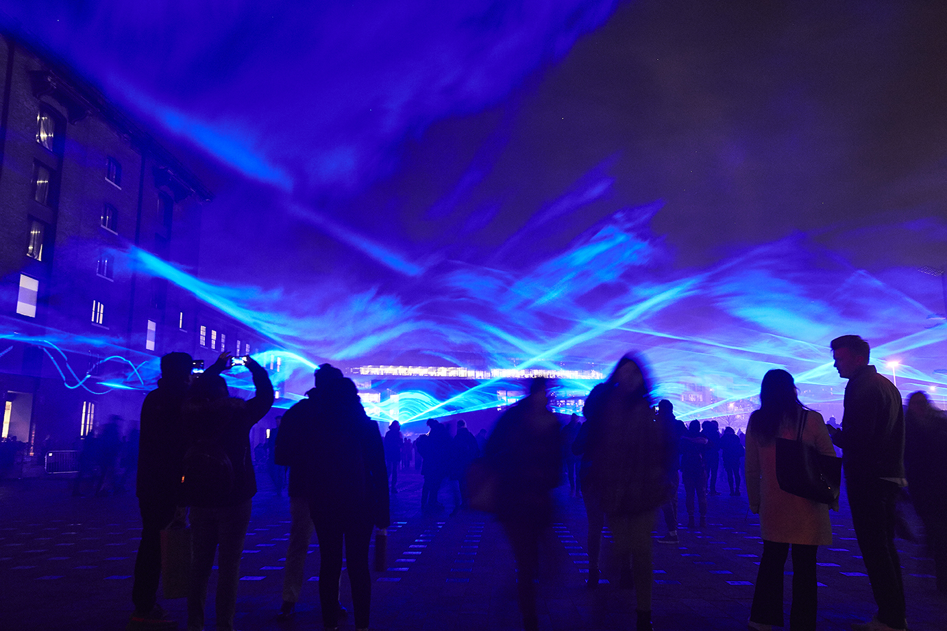 Waterlicht by Daan Roosegaarde, Granary Square, Kings Cross. Lumiere London 2018, 18 - 21 January, produced by Artichoke and commissioned by the Mayor of London. Photo by Matthew Andrews