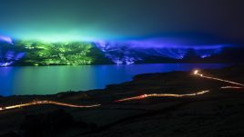 An emerald and blue light roof over the Connemara mountains valley