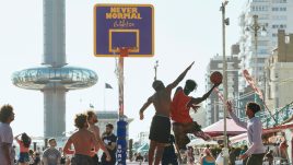 Players at Brighton Basketball Court in the evening