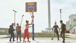 John and Mike Furness recording sounds on the basketball court