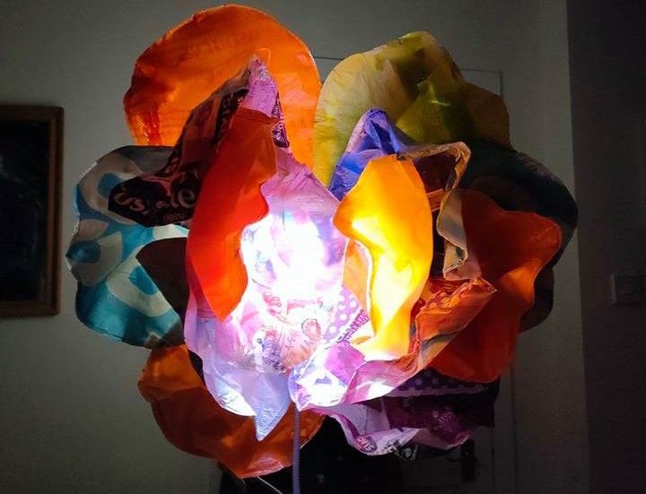A flower made of plastic lit up