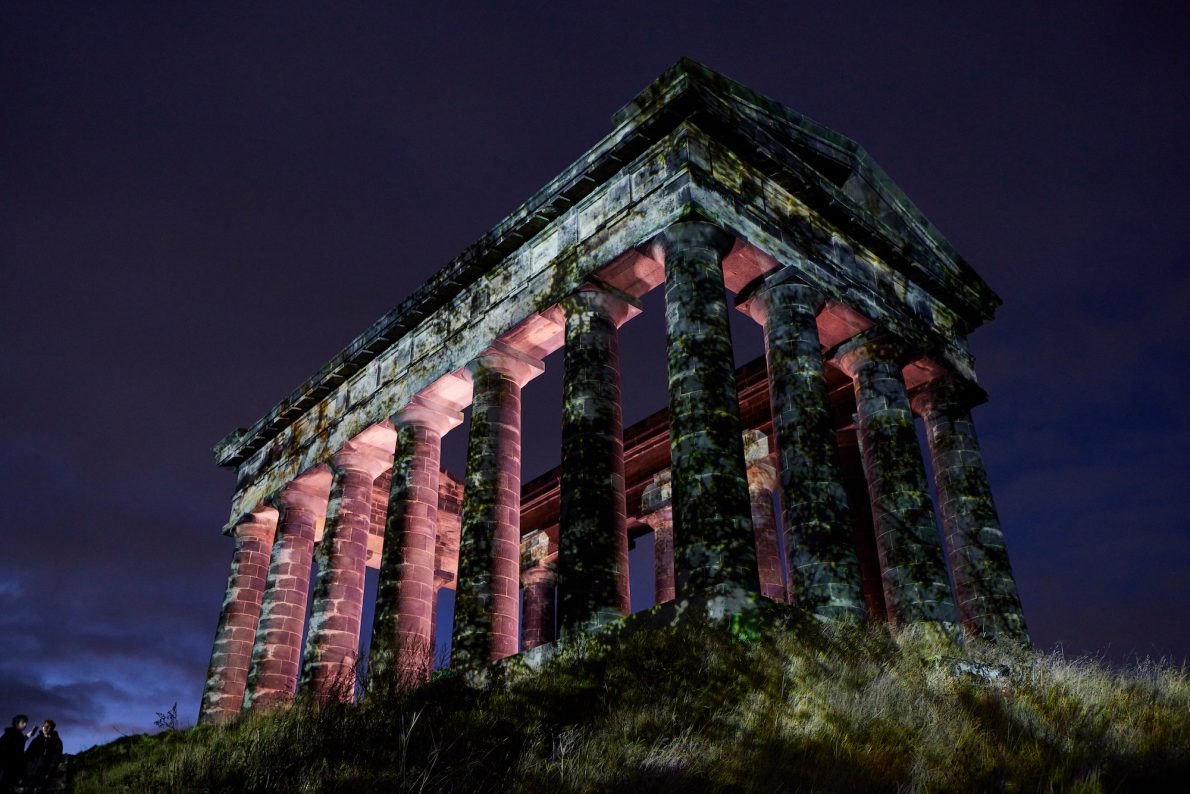 Penshaw monument with a textured light projection