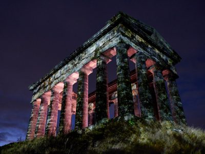 Penshaw monument with a textured light projection