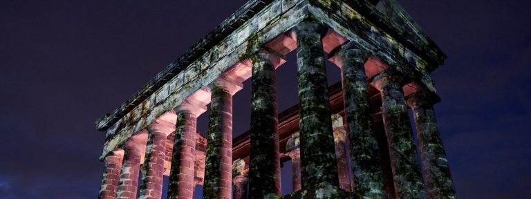 Penshaw monument with a textured light projection