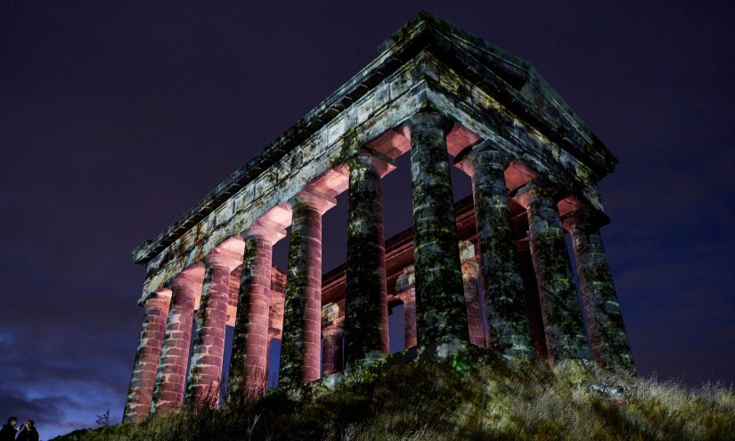 Penshaw monument with a textured light projection