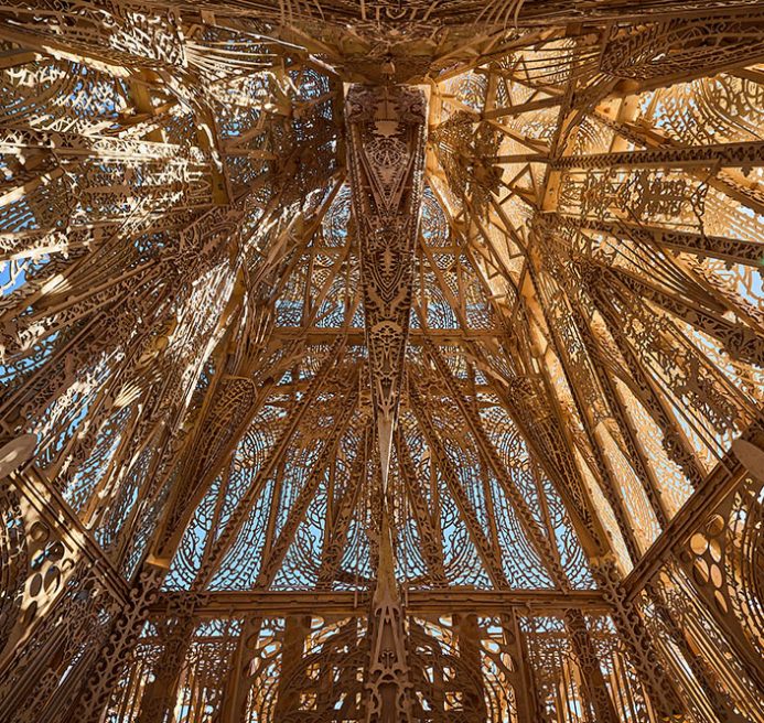 View from below of the ornate walls of Sanctuary