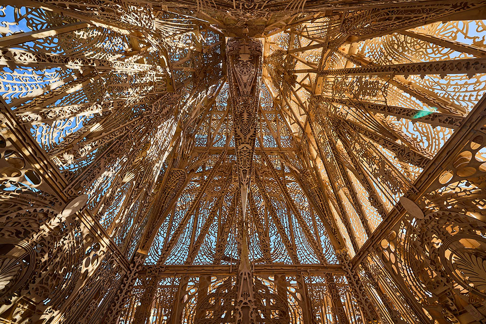 View from below of the ornate walls of Sanctuary