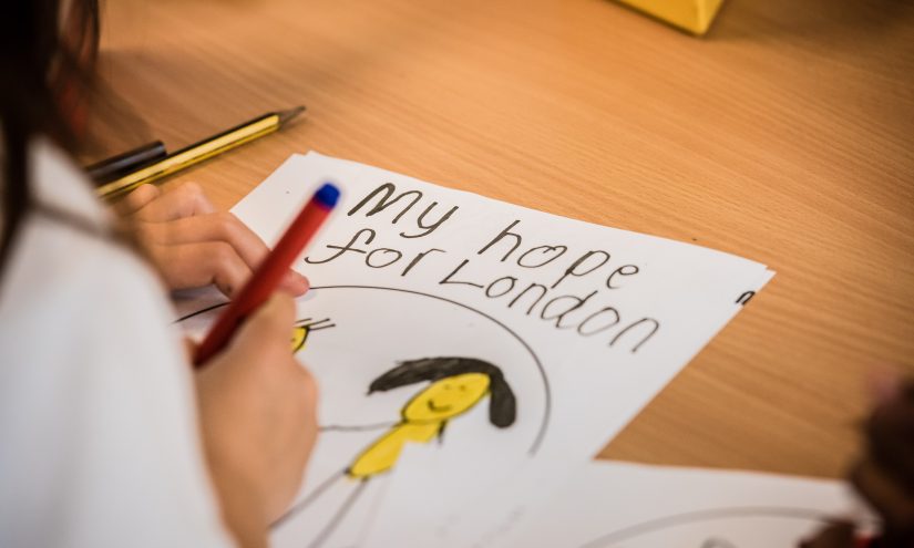 LBI_EF_220616-010 Children's drawing. Text reads: 'My hope for London'.