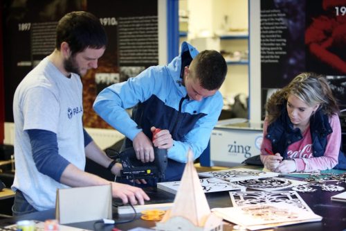 Young people take part in workshops at the Nerve Centre's Fablab. Part of the 'Temple' project, by David Best,