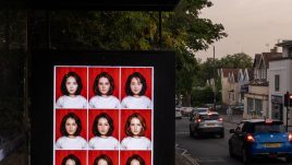 An image of a bus stop digital screen showing the artwork ‘So... Where Are You Really From’ (2023) by Fiona McBennett.