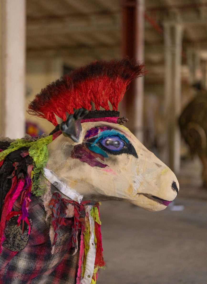 Jiggit, the punk sheep sculpture, in the HERD workshop.