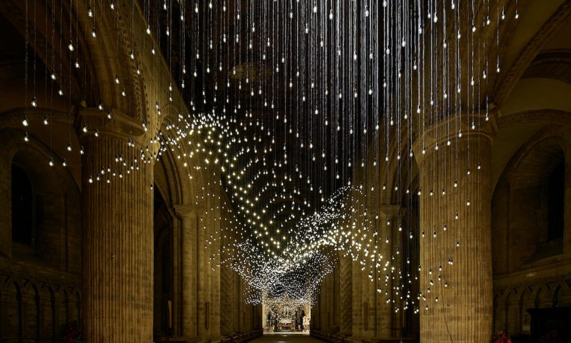 Thousands of lightbulbs are suspended in the nave of Durham Cathedral