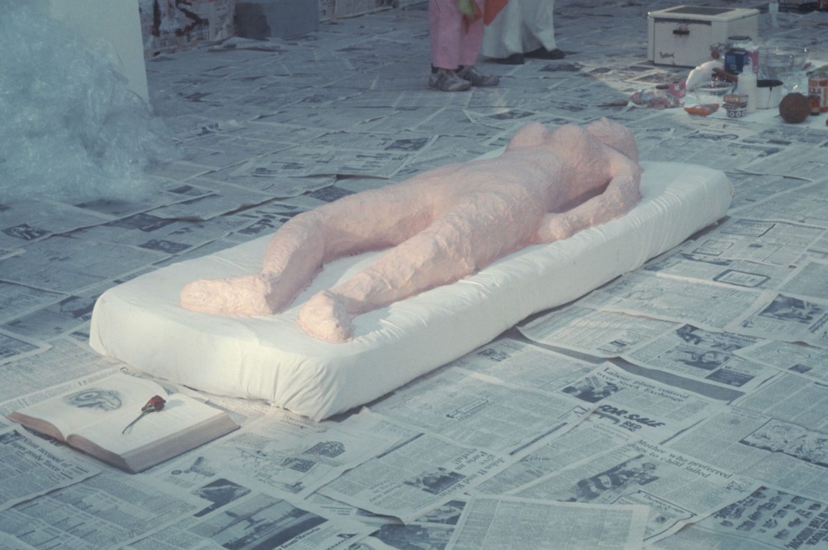 The ‘life model’ referenced in the title of the work was depicted by Baker as a fully-sized naked woman made from an iced sponge cake.